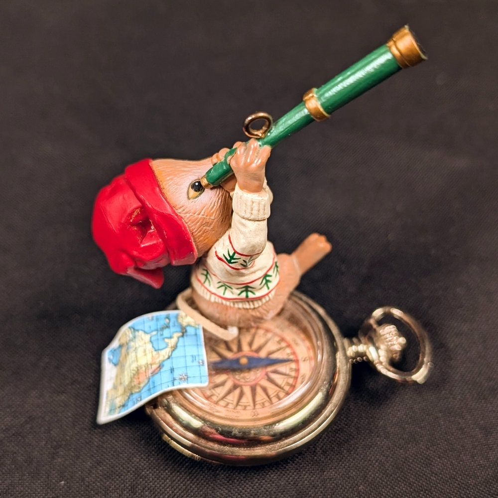 Vintage Enesco A MOUSE CHECK 3" Ornament Compass Telescope 554553 1988